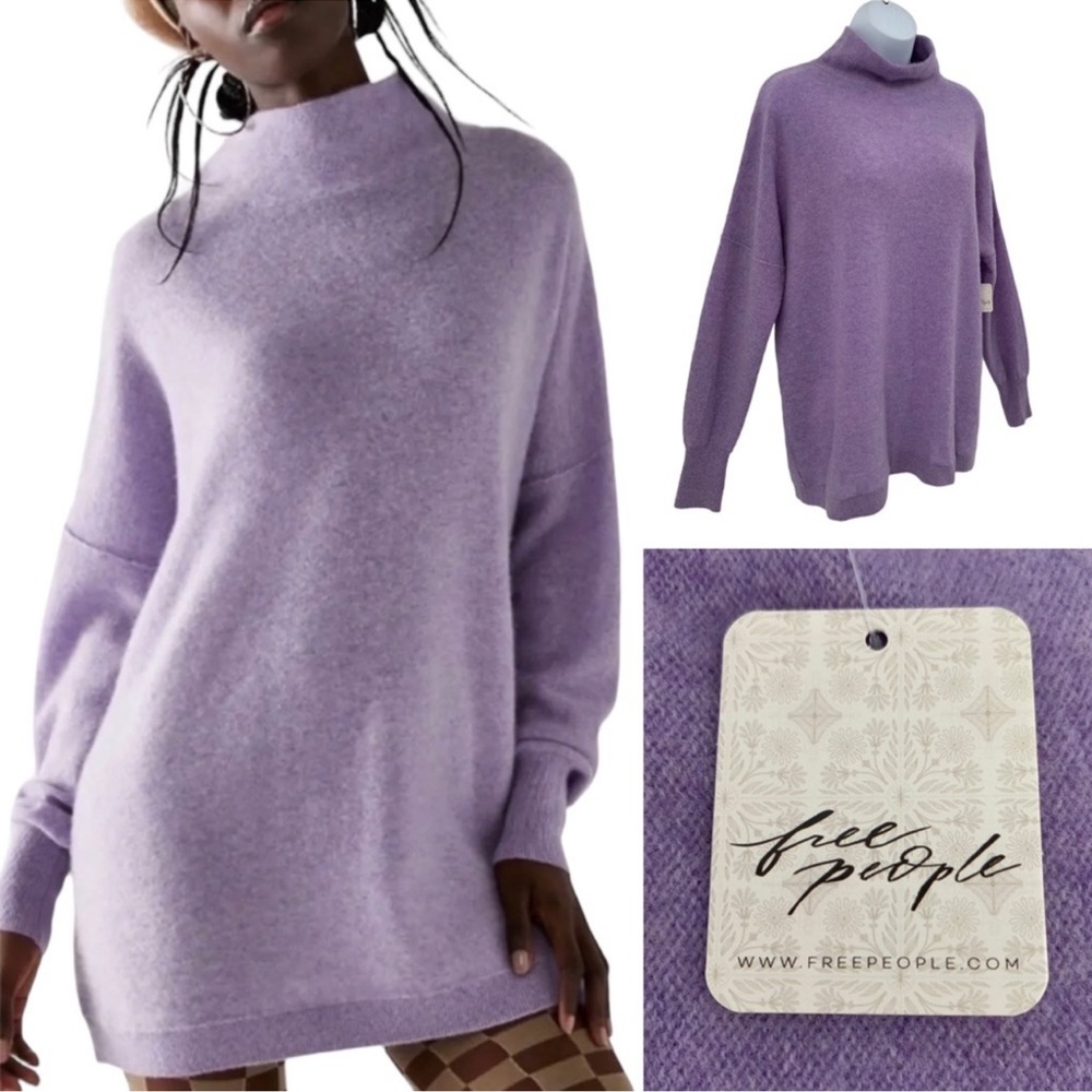 Free People 100% Cashmere Ottoman Slouchy Oversized Sweater in Wisteria